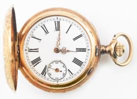 Női 14K arany (Au) zsebóra, üveg nélkül, nem működik, jelzett. br 25 g d: 32 mm