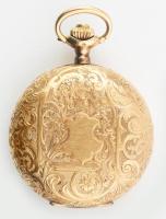 Női 14K arany (Au) zsebóra, üveg nélkül, nem működik, jelzett. br 25 g d: 32 mm