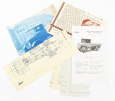 cca 1930 Magyar autógyáras, teherautógyári reklám nyomtatványok: Rába teherautó reklám képek, tervrajz, jegyzék összesen 7 db