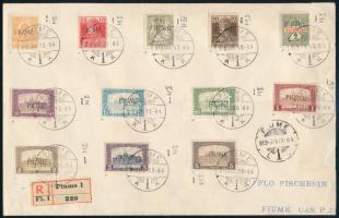 Fiume 1918 Ajánlott futott levél 12 klf Fiume bélyeggel bérmentesítve / Registered cover with 12 stamps. Certificate: Bodor