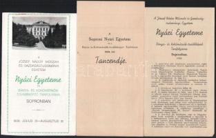 1939 Soproni nyári egyetem 3 db reklám nyomtatvány