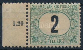 1903 Portó 2f ívszéli bélyeg csillagvízjellel (javarészt az ívszélen) (alul kis szakadás) / Mi P 2 star in the watermark (for the most part is on the margin) (small torn on below)