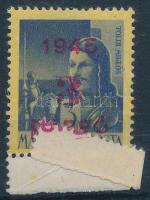 1945 Kisegítő 3P/3f ívbehajlás miatt a felülnyomás egy része az ívszélre került / Mi 805 print on the margin