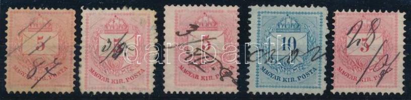 1881 5 db bélyeg kézi érvénytelenítéssel / handwritten franking