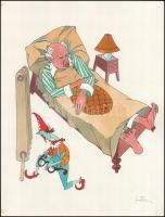 Azonosítatlan jelzéssel: 5 db mese illusztráció, Akvarell, papír, jelzett. 40x30 cm