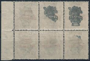 1920 Búzakalász 15f ívszéli hatostömb részleges gépszínátnyomattal / Mi 298 block of 6 with machine offset