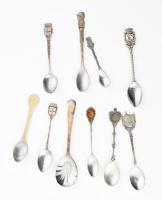 10 db klf fém és ezüst, ezüstözött kiskanál, jelzéssel és jelzés nélkül, közte sérült