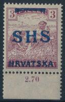 SHS 1918 Arató 3f normál helyett világoskék felülnyomással / Mi 67 with light blue overprint. Signed: Bodor. Certificate: Zrinjscak