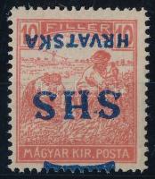 SHS 1918 Arató 10f fordított felülnyomással / Mi 70 with inverted overprint. Signed: Bodor. Certificate: Zrinjscak