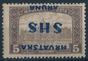 SHS 1918 Parlament 5K fordított felülnyomással / Mi 82 with inverted overprint. Signed: Bodor. Certificate: Zrinjscak