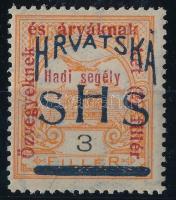 SHS 1918 Hadisegély 3f próbanyomat / proof. Signed: Bodor. Certificate: Zrinjscak