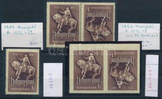 1956 Hunyadi fogazott és vágott fordított pár + fogazott bélyeg / Mi 1470 stamp + perforate and imperforate inverted pair