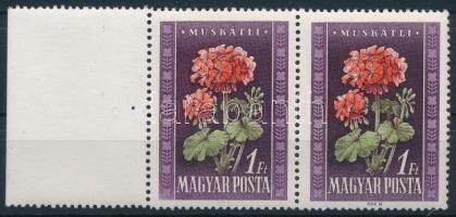 1950 Virág I. 1Ft nagy ívszéli pár, a tervező neve alig látszik / Mi 1115 margin pair with plate variety