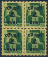 1945 Kisegítő 7P/1P négyestömb fordított felülnyomással (120.000) / Mi 811 block of 4 with inverted overprint