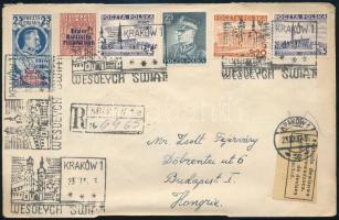 1937 Ajánlott levél 6 db bélyeggel és alkalmi bélyegzésekkel Budapestre Krakkóból / Registered cover with 6 stamps and special cancellations to Budapest KRAKOW