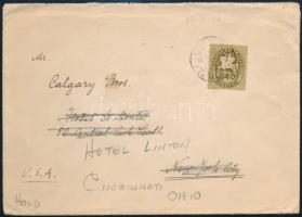 1946 Levél New Yorkba, majd továbbküldve Ohioba Lovasfutár 640 ezer P bérmentesítéssel, a levél hátoldalán további 3 db bélyeggel (bélyegzés nélkül) / Cover to New York, redirectet to Ohio with 640.000P franking (3 stamps on the backside without postmark)