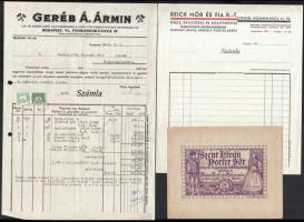 cca 1940 Szent István Porter sör, Reich Mór, Geréb Á. vas számlák