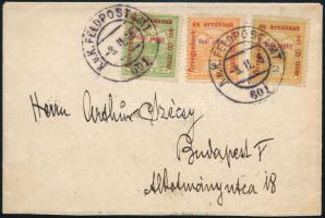 1916 Kis alakú levélen 3 db Hadisegély II. bélyeg "K.u.K. FELDPOSTAMT 601" bélyegzéssel / Cover "FP 601" - Budapest