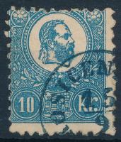 1871 Kőnyomat 10kr képbe fogazva, kék ? (P)ROSIČEN(IKAMEN) bélyegzéssel (Gudlin RR) / Mi 4 with shifted perforation, blue ? (P)ROSIČEN(IKAMEN) postmark (Gudlin RR)