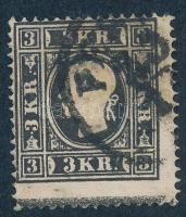 1858 3kr fekete, alul andráskereszt végződéssel / 3kr black, with St. Andrews cross part below PEST(H) Certificate: Goller (Ferchenbauer EUR 375,-)