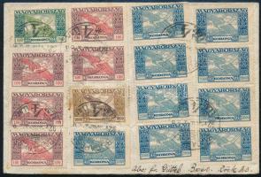 1924. aug. 5 Légi levél 19 bélyeges 25.500K Ikarusz bérmentesítéssel közte 11 x 2.000K, BUDAPEST-MÜNCHEN légiposta irányító bélyegzéssel és müncheni piros igazoló bélyegzéssel Spandauba