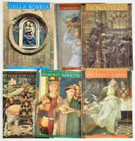 The Library of Great Masters 6 kötete, reneszánsz és gótikus olasz mesterekről: Filippo Lippi, Donatello, Simone Martini, Benozzo Gozzoli, Domenico Ghirlandaio, Della Robbia. H.n., 1989-1995, Scala/Riverside. Angol nyelven. Rendkívül gazdag képanyaggal illusztrálva. Kiadói papírkötés.