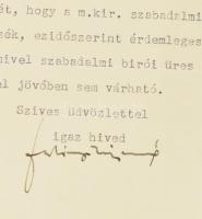 1933 Fabinyi Tihamér (1890-1953) politikus, kereskedelem- és közlekedésügyi miniszter autográf aláír...