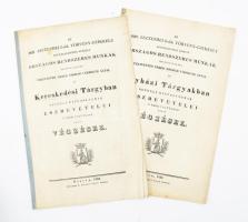 1827 Az 1827. esztendei 8-dik törvény-czikkely következésében készült Országos Rendszeres Munkák megvisgálására tekintetes nemes Nógrád vármegye által a' Kereskedési Tárgyban rendelt biztosságnak észrevételei 's ezek folytában költt végzések. + 1827 Az 1827. esztendei 8-dik törvény-czikkely következésében készült Országos Rendszeres Munkák megvisgálására tekintetes nemes Nógrád vármegye által az Egyházi Tárgyakban rendelt biztosságnak észrevételei 's ezek folytában költt végzések. ... Ki adta Második Al-Jegyző Stréter János Imre m. k. Pest, 1832, Esztergami K. Beimel József betűivel, 2+10 p.; 2+10 p.