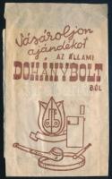 cca 1940-1950 "Vásároljon ajándékot az Állami Dohányboltból" reklám papírtasak, 10,5x6,5 cm