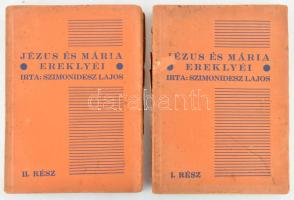 Szimonidesz Lajos: Jézus és Mária ereklyéi I-II. (2 kötetben). Bp., (1933), Buschmann Ny.. Kiadói papírkötés, gerinc és borító foltos és sérült, 2. kötet hátsó borítója elvált a könyvtesttől, első néhány lap alján ázásnyommal és jobb alsó sarkában kisebb hiánnyal, utolsó néhány lap tetején apró szakadással, régi tulajdonosi névbélyegzőkkel.