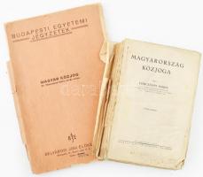 Tomcsányi Móric 2 db könyve: Magyarország közjoga. Bp., 1943. k.m. Egy. Ny.; Budapesti Egyetemi jegyzetek: Magyar közjog. Belvárosi Jogi előkészítő. Mindkettő sérült kiadói papírkötésben