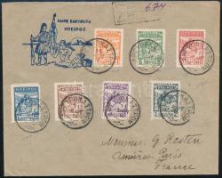 1914 Dekoratív ajánlott levél Patraszról Párizsba / Registered cover from Patras to Paris