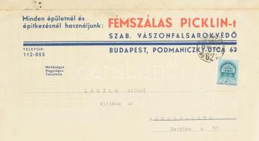 cca 1941 Fémszálas picklin építőanyag, illusztrált reklám prospektus, postázva