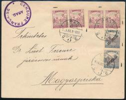 Szeged 1919 Tarifahelyes távolsági levél 6 db bélyeggel, francia cenzúrabélyegzéssel ARAD - MAGYARPÉCSKA / Domestic censored cover with 6 stamps. Signed: Bodor