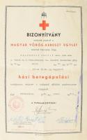 1941 Hódoscsépány, Magyar Vörös-Kereszt Egylet házi betegápolási bizonyítványa, aláírásokkal, bélyegzővel, foltos.