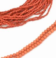 Korall nyaklánc és karkötő szettben, gömb korallokkal d: 7 mm-ig, + egy többsoros korall nyaklánc