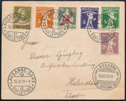 1919 Légiposta levél felülnyomott repülő bélyeggel Svédországba / Airmail cover with overprinted airmail stamp LAUSANNE - Halenstadt