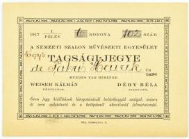 1917 Nemzeti Szalon Művészeti Egyesület tagsági jegye dr. Fabó Henrik részére.