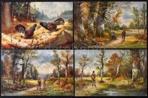 Kb. 160 db RÉGI művész képeslap vegyes minőségben: festmények, vadászat, portrék, tájképek