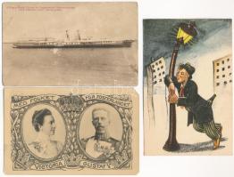55 db RÉGI motívum képeslap vegyes minőségben: humor, judaika, uralkodó, állatok, közlekedés