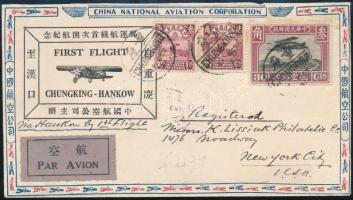 1931 Első repülés levél New Yorkba / First flight cover to New York CHUNGKING-HANKOW