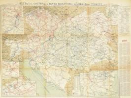 Freytag G. 1914-évi közlekedési térkép Osztrák-Magyar Monarchia és Balkánországokról 110x75 cm + 55 oldalas kísérő füzet jó állapotban Ritka