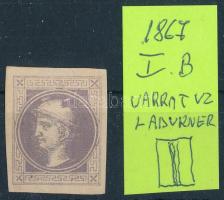 1867 Hírlapbélyeg I. B típus teljes varratvízjellel (Kézikönyv 600-800P) / Newspaper stamp with Ladurner watermark