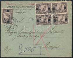 1924 Ajánlott levél szükségragjeggyel Budapestre / Registered cover with auxiliary label MODOS - Budapest