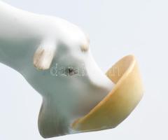 Zsolnay kecskét itató fiú szobor, jelzett, minimális kopással, m: 17 cm sz: 23 cm