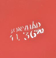 Bonyhád vérvörös színű zománcos tejes kanna, jelzett, kopásokkal, m: 21 cm