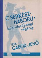 Gábor Jenő: Cserkészháború. Kalandos ifjúsági regény. Budapest, 1932. (Viktória-nyomda). 118 + [2] p. Egyetlen kiadás. Gábor Jenő cserkészeti témájú ifjúsági regénye két kiadásváltozatban készült, példányunk a ritkább, illusztrálatlan változatból való. Az 1933-ban Gödöllő városában megrendezett nemzetközi cserkész találkozó alkalmából tervbe vették az ifjúsági regény megfilmesítését (Függetlenség, 1933. április 28.). Az első előzéken régi tulajdonosi könyvjegy. Végh Gusztáv rajzával illusztrált kiadói félvászon kötésben. Jó példány.