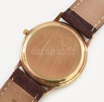 Arany (Au) 14K Tissot karóra, jelzett, quartz, dátumkijelzővel, működik, bőr szíjjal, jó állapotban,...