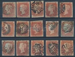 1841 15 db Mi 3 bélyeg klf bélyegzésekkel, papírvariációkkal / 15 x Mi 3 with different postmarks and paper varieties