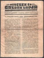 1926 Vitézek és Gazdák Lapja IV. évf. 18. sz./Vitézi Közlöny 12 p előfizetési felhívással kissé sérült